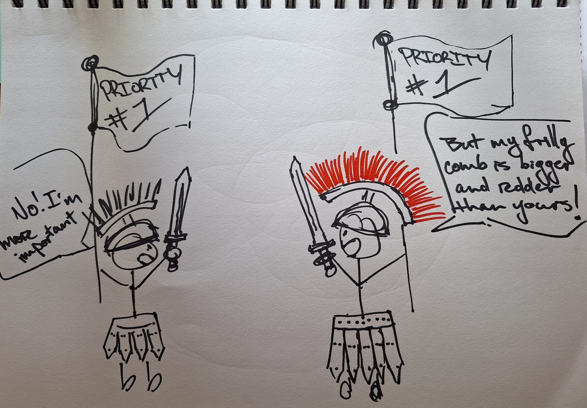 Hand-drawn sketch showing conflicting organisational priorities